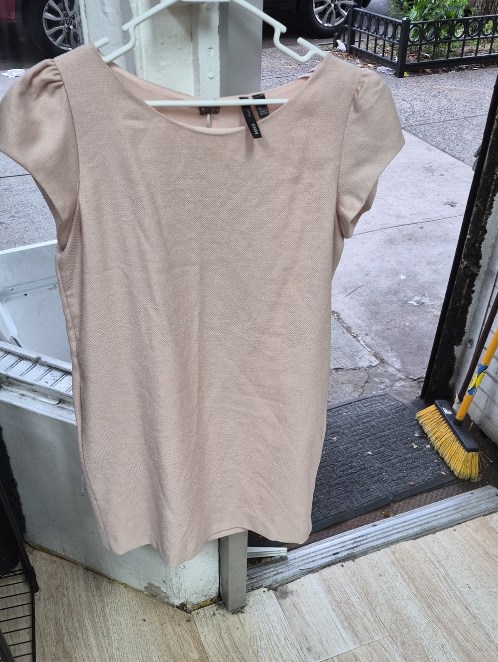 Classic Short Sleeve Midi Dress in Light Beige